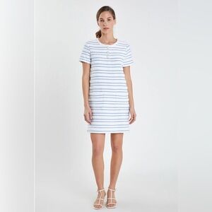 English Factory Fringed Striped Polo Mini Dress Size Large Retail $120 White